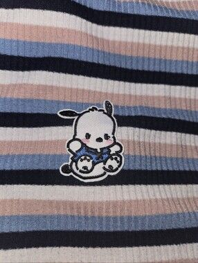 Sanrio Pochacco Striped Ribbed Baby Tee Crop Top Blue Pink Black Small S